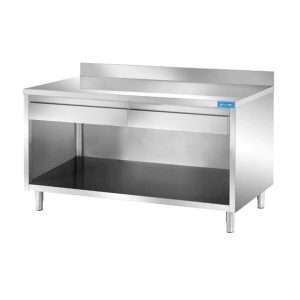 Mesa de acero inoxidable abierta con 2 cajones horizontales con peto trasero L1000xP700xH850 mm - línea basic - Imagen 2
