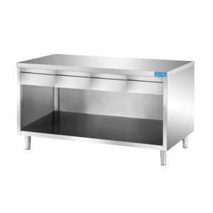 Mesa de acero inoxidable abierta con 4 cajones horizontales sin peto trasero L1800xP700xH850 mm - línea basic - Imagen 2