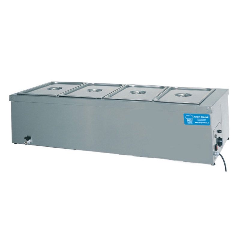 Mesa caliente baño maría - dim. 144x60x32 - predispuesta para 4 recipientes GN 1/1 h 20 cm