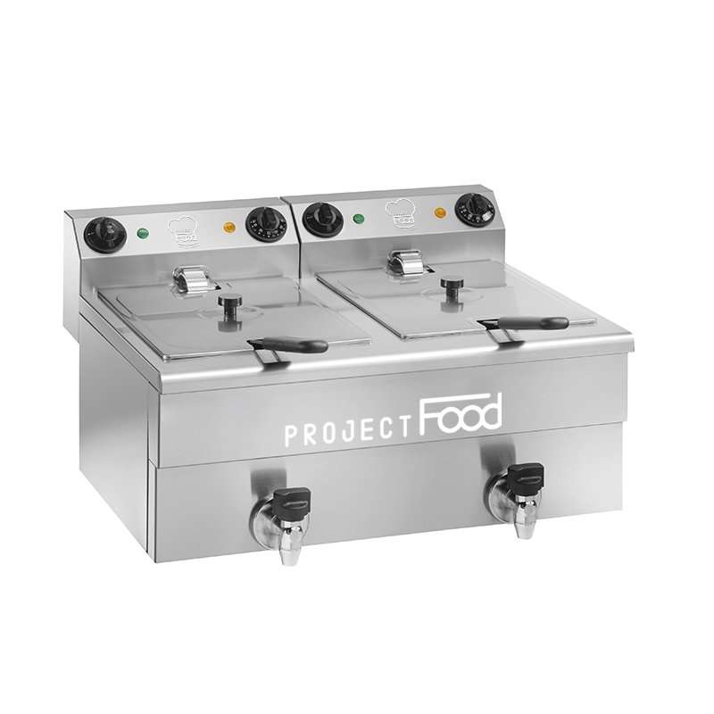 Freidora eléctrica de sobremesa con n° 2 cubas de 10 lt y grifo - potencia 3500 + 3500 watt