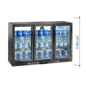 Frigorífico de sobremesa/de barra para bebidas negro con 3 puertas batientes, altura 84 cm - temp. de +2°C a +8°C