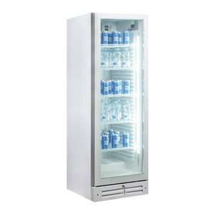 Vitrina refrigerada para bebidas de 382 lt premium blanca temperatura de 0°C a +10°C