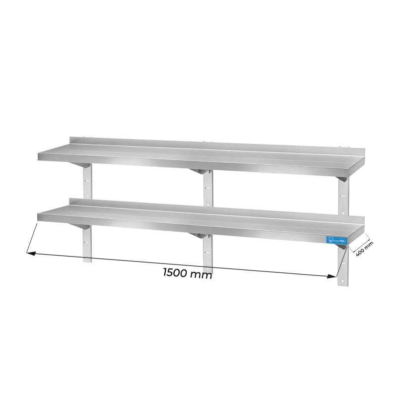 Estante doble de acero inoxidable L1500xP400xH700 mm - línea basic