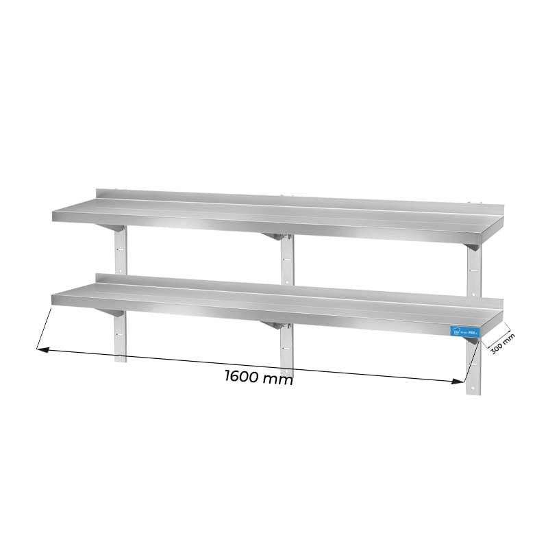 Estante doble de acero inoxidable L1600xP300xH700 mm - línea basic