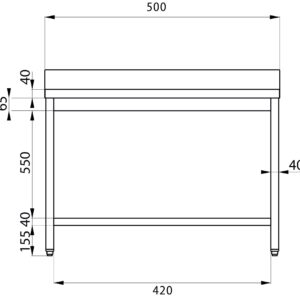 Mesa abierta de acero inoxidable con estante de fondo con peto trasero L500xP700xH850 mm - línea basic - Imagen 10