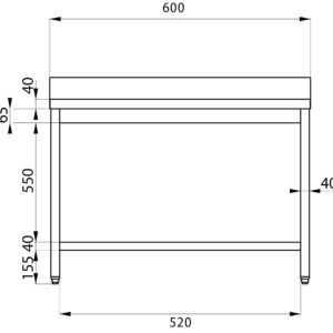 Mesa abierta de acero inoxidable con estante de fondo con peto trasero L600xP600xH850 mm - línea basic - Imagen 10