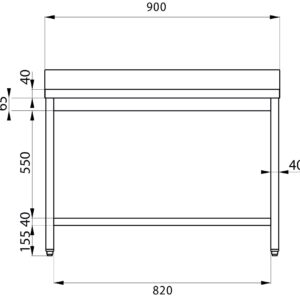 Mesa abierta de acero inoxidable con estante de fondo con peto trasero L900xP700xH850 mm - línea basic - Imagen 10