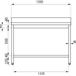 Mesa abierta de acero inoxidable con estante de fondo con peto trasero L1300xP700xH850 mm - línea basic - Imagen 9