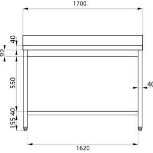 Mesa abierta de acero inoxidable con estante de fondo con peto trasero L1700xP600xH850 mm - línea basic - Imagen 9
