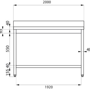 Mesa abierta de acero inoxidable con estante de fondo con peto trasero L2000xP600xH850 mm - línea basic - Imagen 10