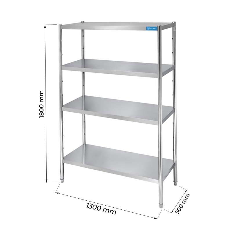 Estantería de acero inoxidable con 4 estantes L1300xP500xH1800 mm - línea basic