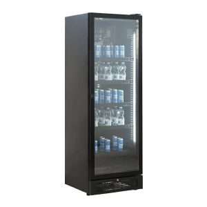 Vitrina refrigerada para bebidas de 380 lt premium negra con temperatura de 0°C a +10°C