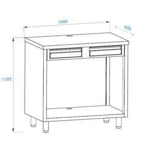 Mueble para máquina café de acero inoxidable con top sin peto trasero con cajón batiente de filtro y cajón de servicio L1000xP600xH1100 mm