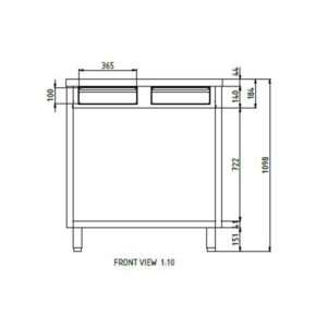 Mueble para máquina café de acero inoxidable con top sin peto trasero con cajón batiente de filtro y cajón de servicio L1000xP700xH1100 mm - Imagen 2