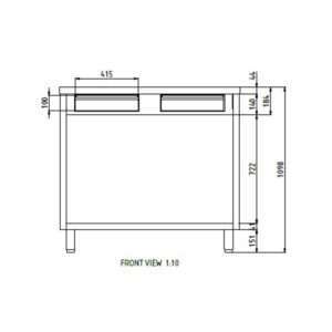 Mueble para máquina café de acero inoxidable con top sin peto trasero con cajón batiente de filtro y cajón de servicio L1200xP600xH1100 mm - Imagen 4