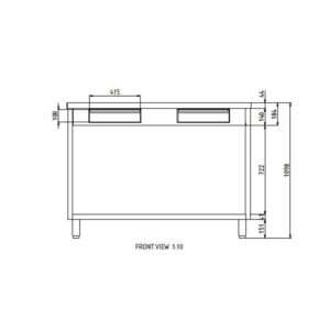 Mueble para máquina café de acero inoxidable con top sin peto trasero con cajón batiente de filtro y cajón de servicio L1500xP600xH1100 mm - Imagen 2