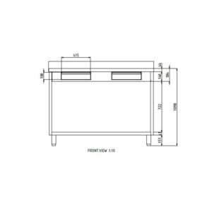 Mueble para máquina café de acero inoxidable con top con peto trasero con cajón batiente de filtro y cajón de servicio L1500xP600xH1100 mm - Imagen 2