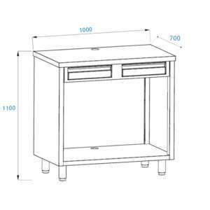 Mueble para máquina café de acero inoxidable con top sin peto trasero con cajón batiente de filtro y cajón de servicio L1000xP700xH1100 mm