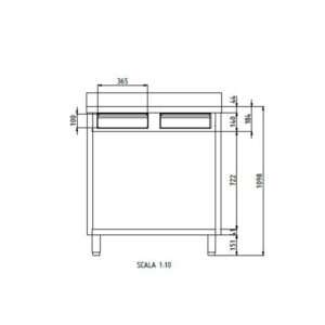 Mueble para máquina café de acero inoxidable con top con peto trasero con cajón batiente de filtro y cajón de servicio L1000xP700xH1100 mm - Imagen 4