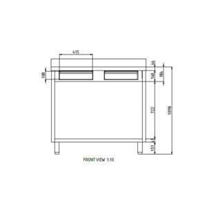 Mueble para máquina café de acero inoxidable con top con peto trasero con cajón batiente de filtro y cajón de servicio L1200xP700xH1100 mm - Imagen 3