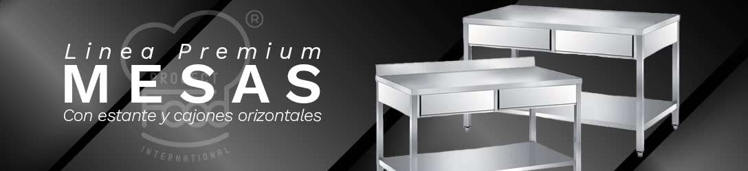 MESAS INOX CON ESTANTE Y CAJONES HORIZONTALES