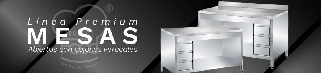 MESAS INOX ABIERTAS CON CAJONES VERTICALES
