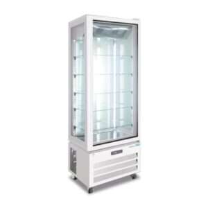 Vitrina expositiva silver no frost con 4 lados de vidrio y 5 estantes temp. de -18°C a -21°C - capacidad 452 lt