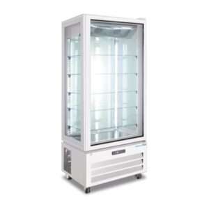 Vitrina expositiva silver no frost con 4 lados de vidrio y 5 estantes temp. de -18°C a -21°C - capacidad 624 lt