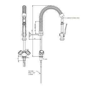 Grupo ducha de prelavado H 60 cm con doble mando para fijar al fregadero - Imagen 2