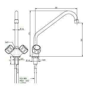Grifo mono agujero con grifo redondo y caño a "C" de 25 cm - Imagen 2