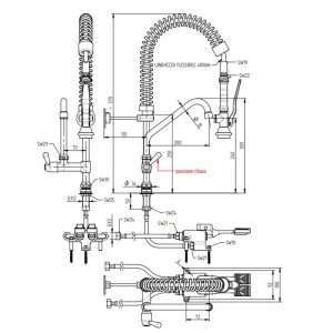 Kit mezclador de pedal doble mando + grupo ducha de prelavado H 55 cm y caño giratorio a "C" - Imagen 2