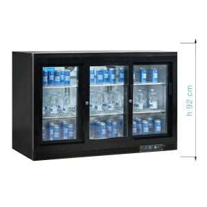 Frigorífico de sobremesa/de barra para bebidas negro con 3 puertas correderas, altura 92 cm - temp. de +2°C a +8°C