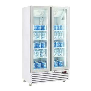 Vitrina refrigerada para bebidas de 614 lt premium blanca con puertas batientes temperatura de 0°C a +10°C