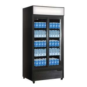 Vitrina refrigerada para bebidas de 607 lt premium negra con puertas correderas temperatura de 0°C a +10°C
