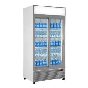 Vitrina refrigerada para bebidas de 607 lt premium blanca con puertas correderas temperatura de 0°C a +10°C