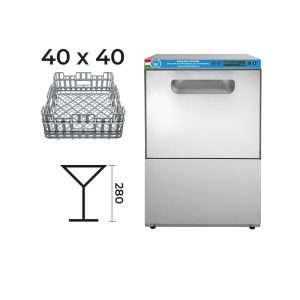 Lavavasos electrónico monofásico con cesta 40x40 cm completo con dosificador limpiador y abrillantador - Imagen 2