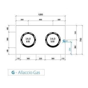 Placa de gas para wok de sobremesa con n° 2 quemadores - longitud 1200 mm - Imagen 3