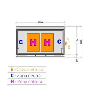 Plancha teppanyaki cromada eléctrica sobre mueble con 2 zonas de cocción - longitud 1200 mm - Imagen 2