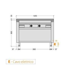 Plancha teppanyaki cromada eléctrica sobre mueble con 2 zonas de cocción - longitud 1200 mm - Imagen 3