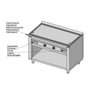 Plancha teppanyaki cromada eléctrica sobre mueble con 2 zonas de cocción - longitud 1200 mm - Imagen 6