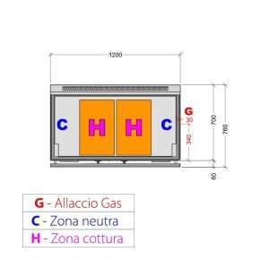 Plancha teppanyaki de AISI 430 de gas sobre mueble con 2 zonas de cocción - longitud 1200 mm - Imagen 2