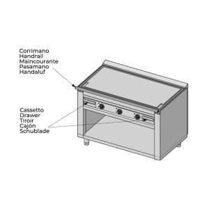 Plancha teppanyaki cromada eléctrica sobre mueble con 3 zonas de cocción - longitud 1200 mm - Imagen 6