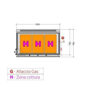Plancha teppanyaki cromada de gas sobre mueble con 3 zonas de cocción - longitud 1200 mm - Imagen 2