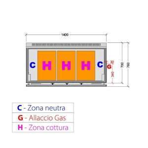 Plancha teppanyaki cromada de gas sobre mueble con 3 zonas de cocción - longitud 1400 mm - Imagen 2