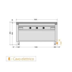Plancha teppanyaki cromada eléctrica sobre mueble con 3 zonas de cocción - longitud 1600 mm - Imagen 3