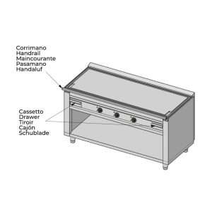 Plancha teppanyaki cromada eléctrica sobre mueble con 3 zonas de cocción - longitud 1600 mm - Imagen 6