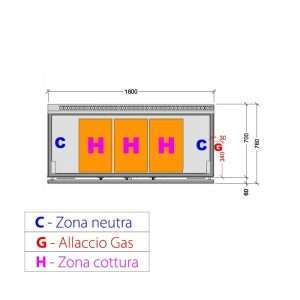 Plancha teppanyaki cromada de gas sobre mueble con 3 zonas de cocción - longitud 1600 mm - Imagen 2