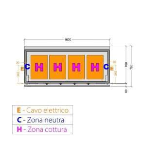 Plancha teppanyaki cromada eléctrica sobre mueble con 4 zonas de cocción - longitud 1600 mm - Imagen 2