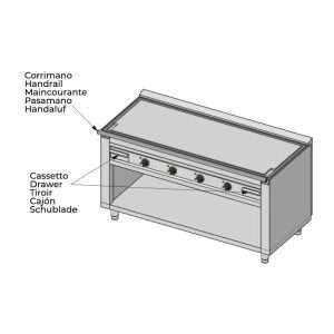 Plancha teppanyaki cromada eléctrica sobre mueble con 4 zonas de cocción - longitud 1600 mm - Imagen 6