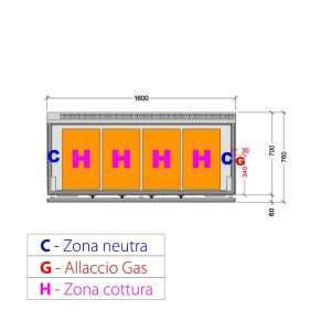 Plancha teppanyaki de AISI 430 de gas sobre mueble con 4 zonas de cocción - longitud 1600 mm - Imagen 2